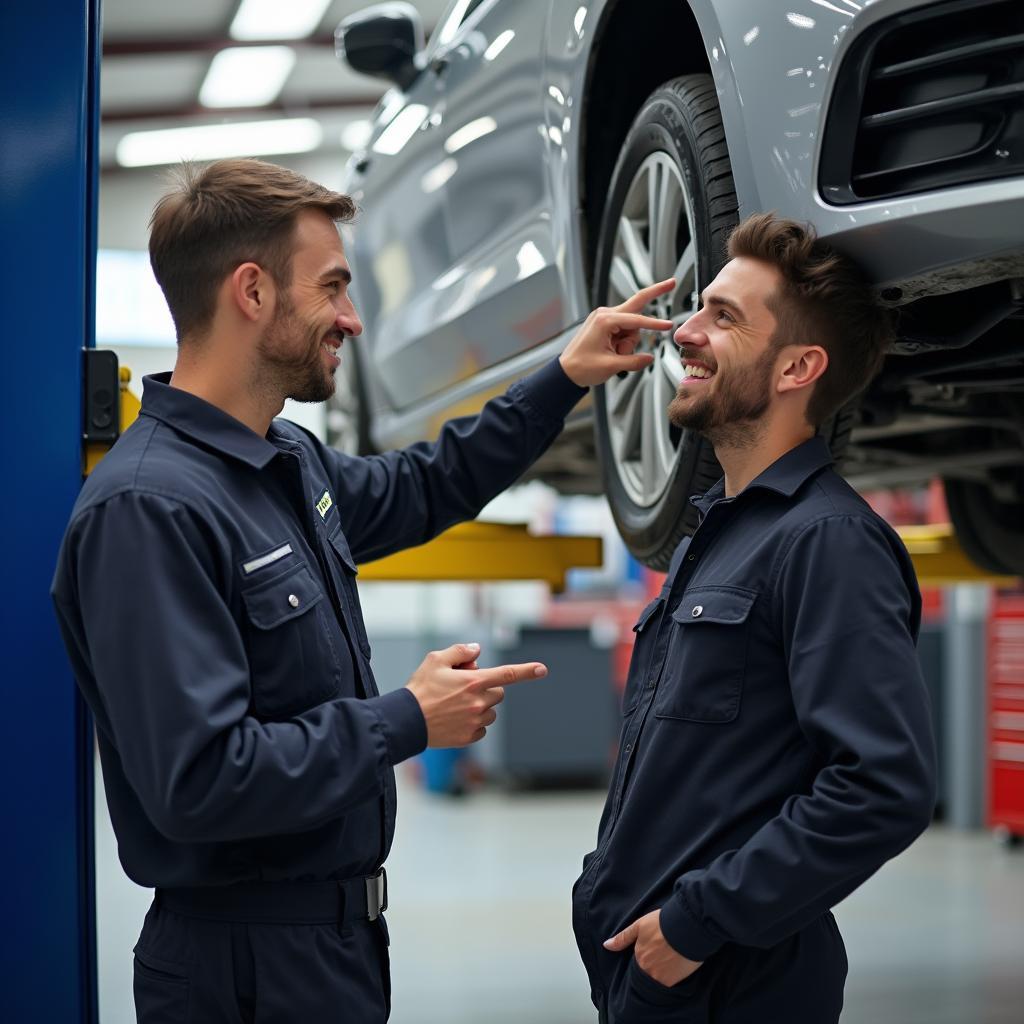 Customer and Mechanic Discussing Repair in 60659