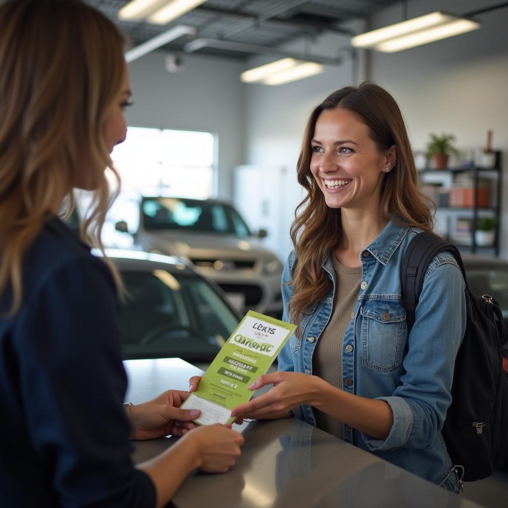 Customer using Groupon at auto shop