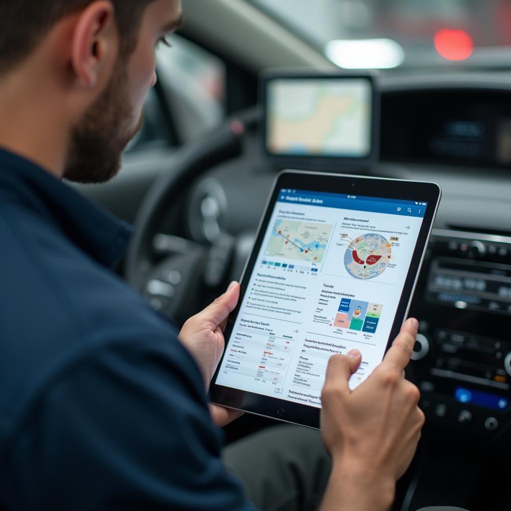 Customer Using Tablet in Auto Shop