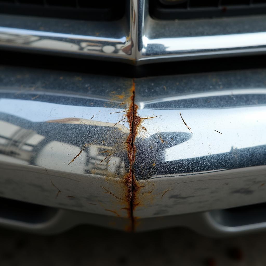 Close-up of a damaged car bumper