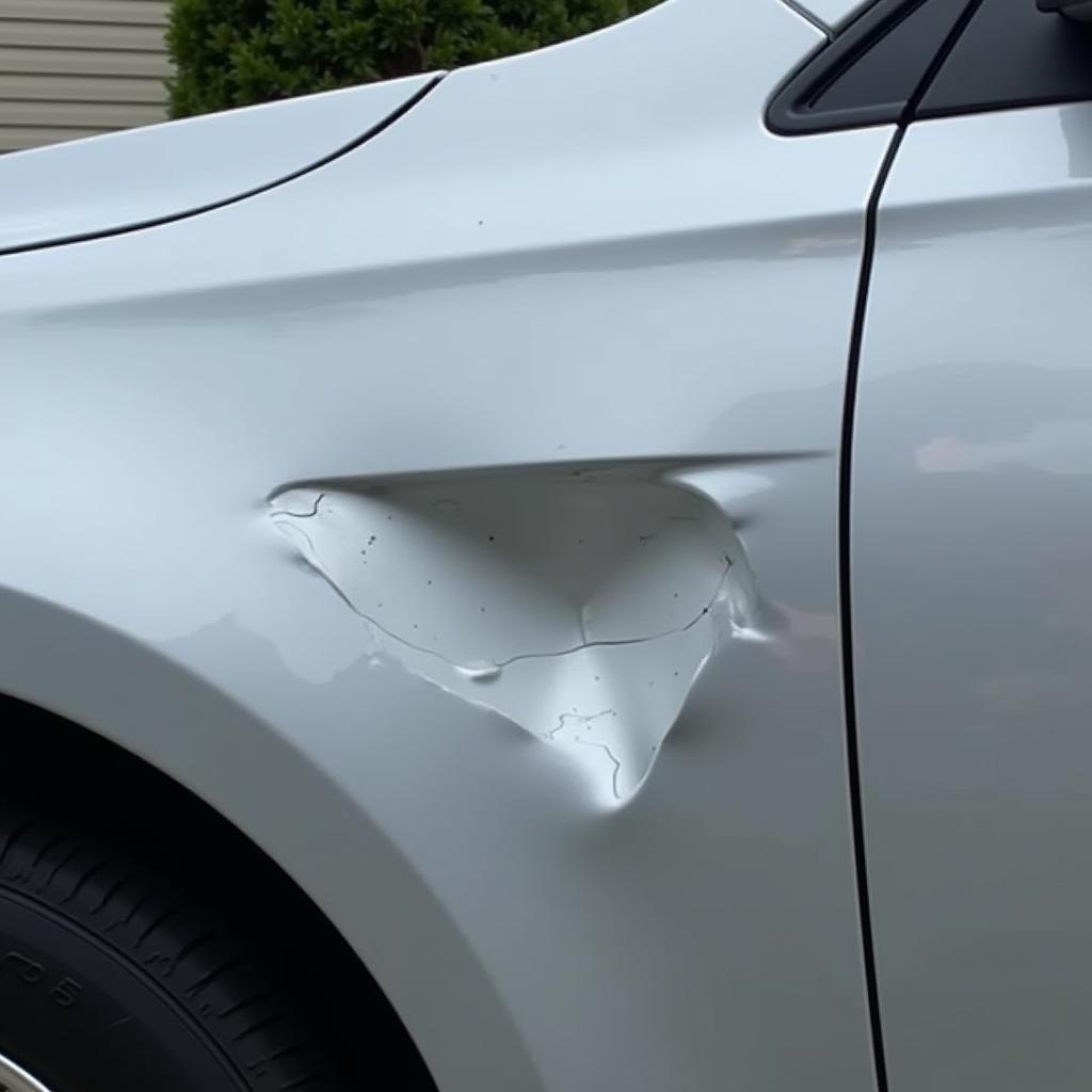 Damaged Car with Dent Requiring Repair