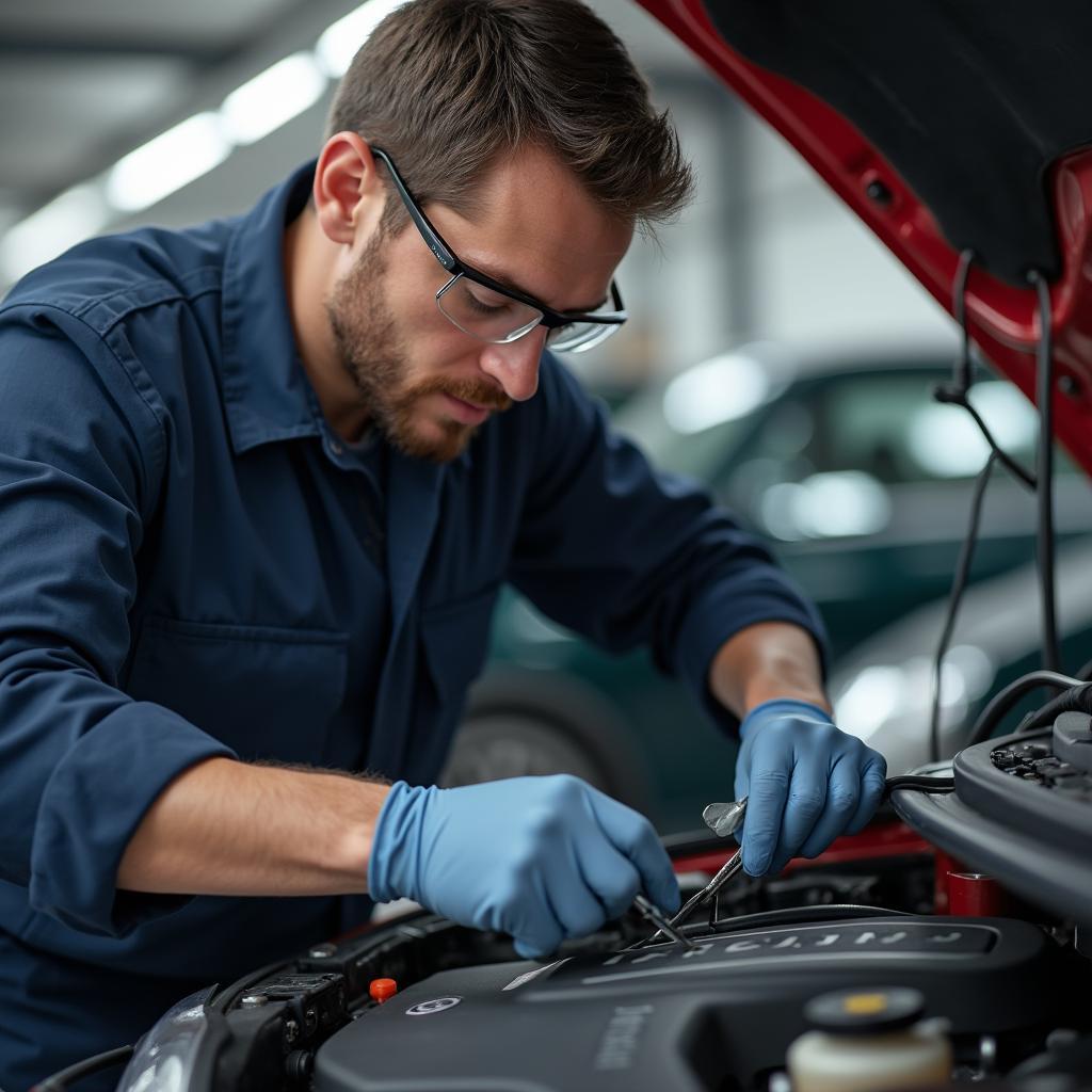 Skilled Danish mechanic working on a car engine