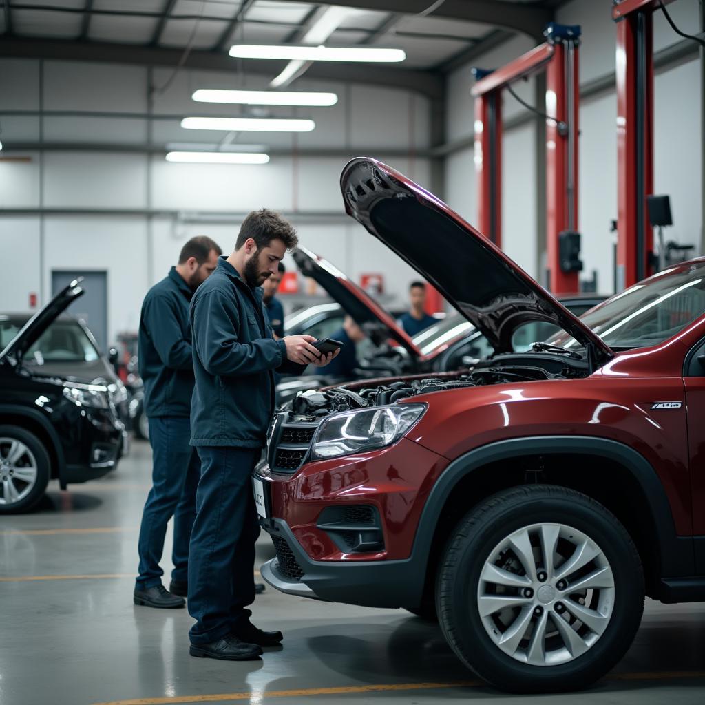 Danville auto repair shop with mechanics working on a car