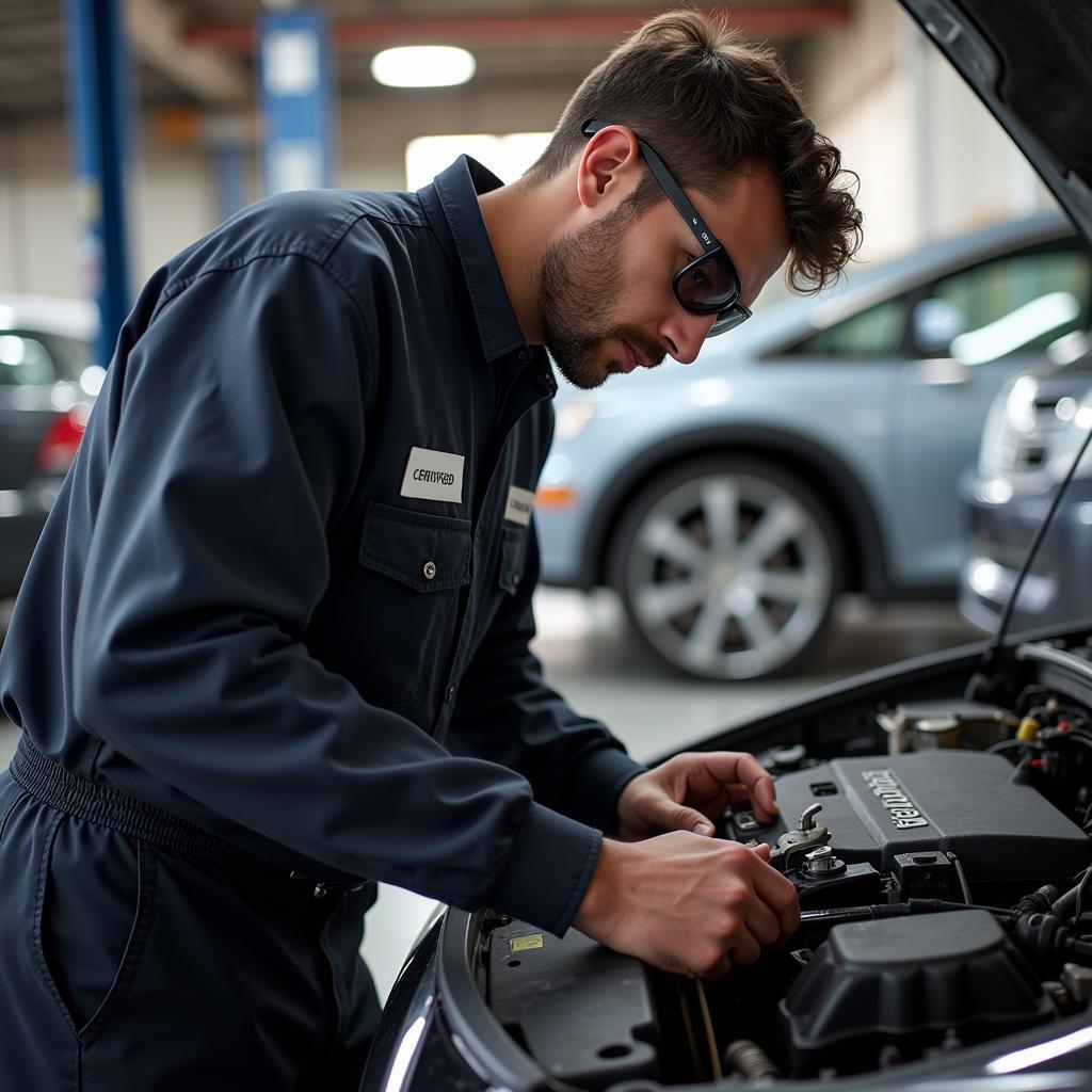 Certified Mechanic Performing Auto Service in Danville