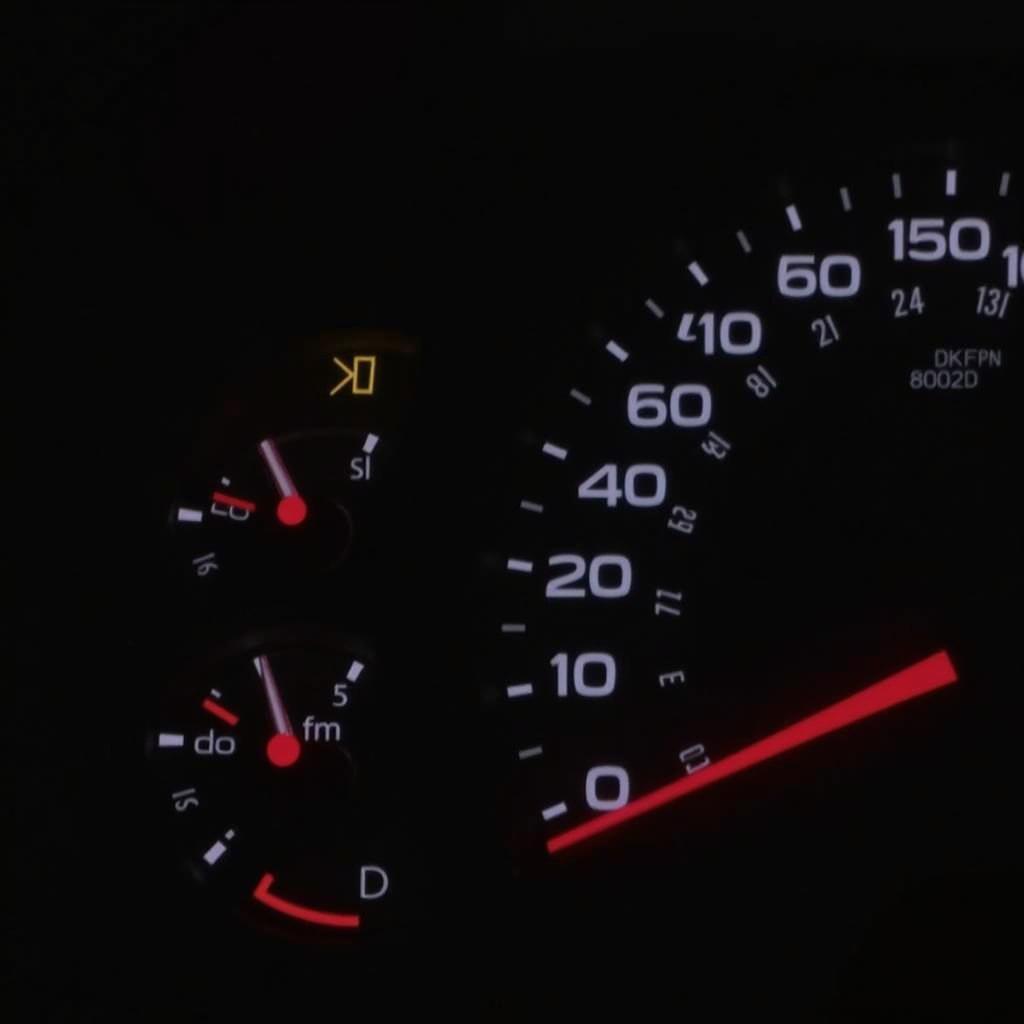 Car dashboard with warning lights illuminated