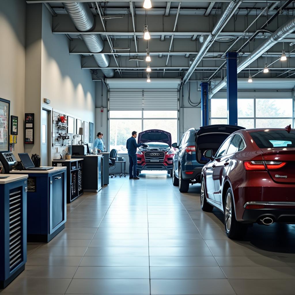 Modern and well-equipped auto service shop interior in Derry