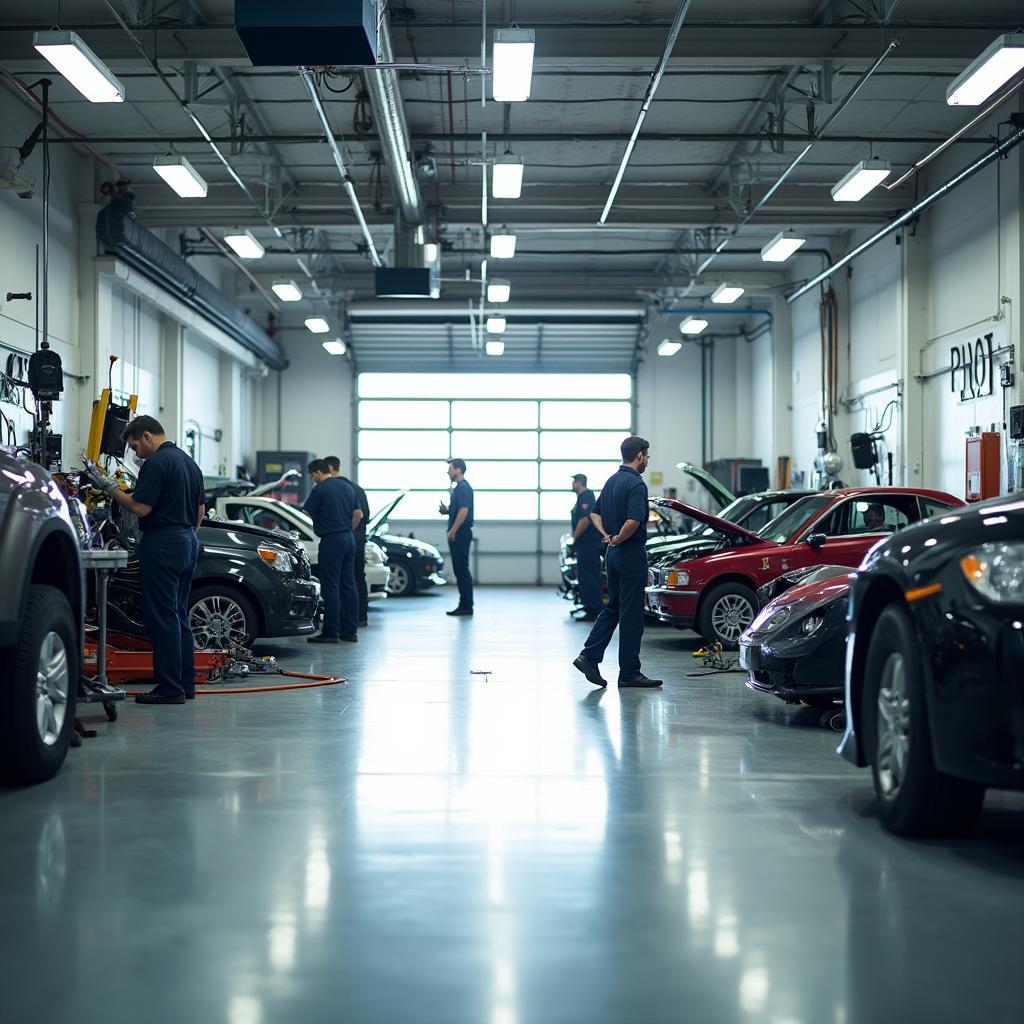 Clean and well-organized shop floor at DFW Auto & Services Inc