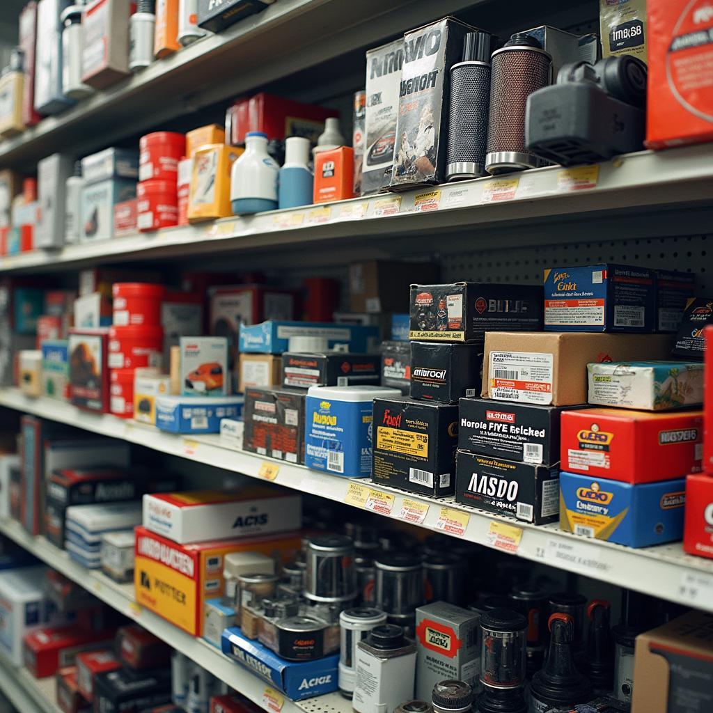 Assortment of Car Parts on a Shelf