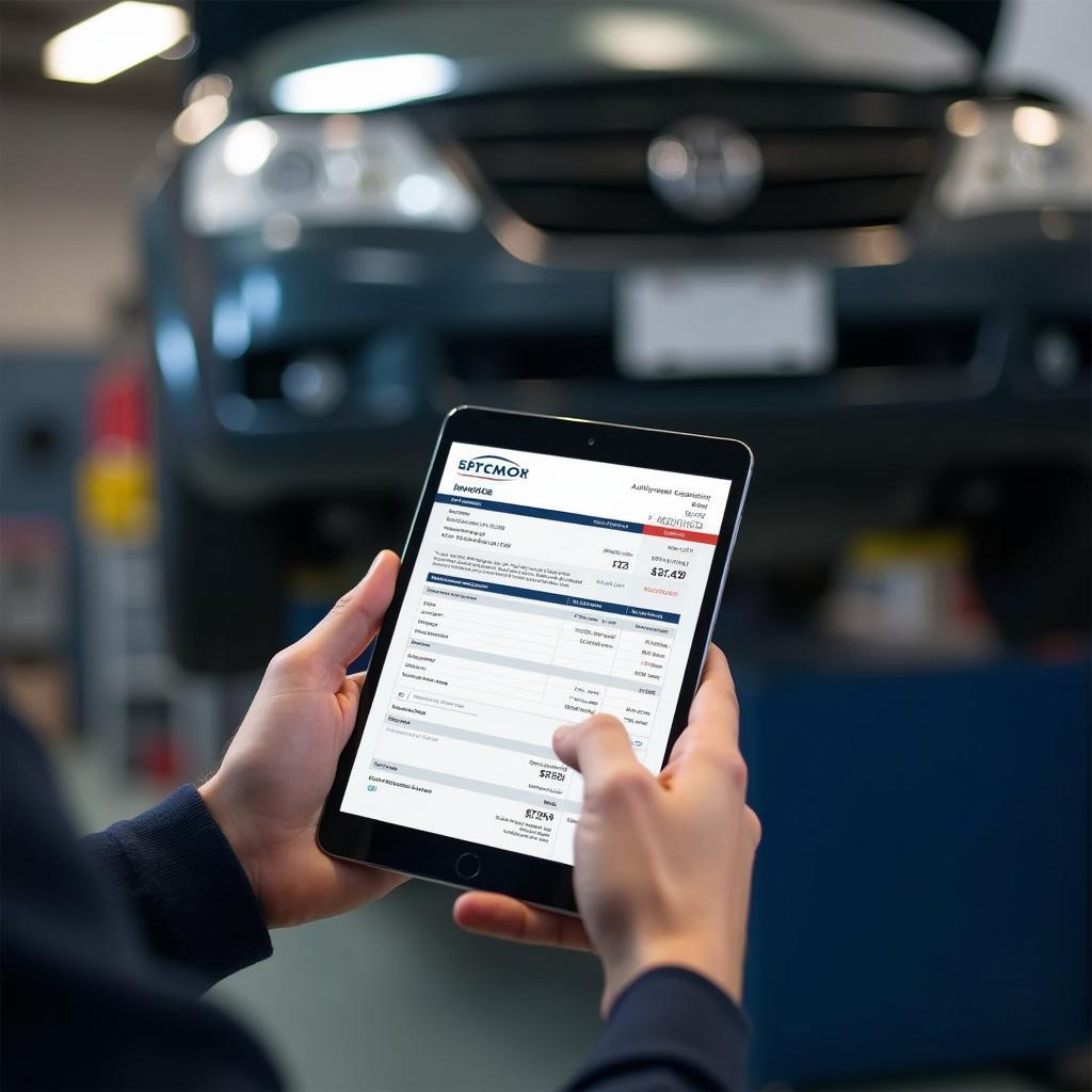 Digital Auto Repair Invoice on a Tablet