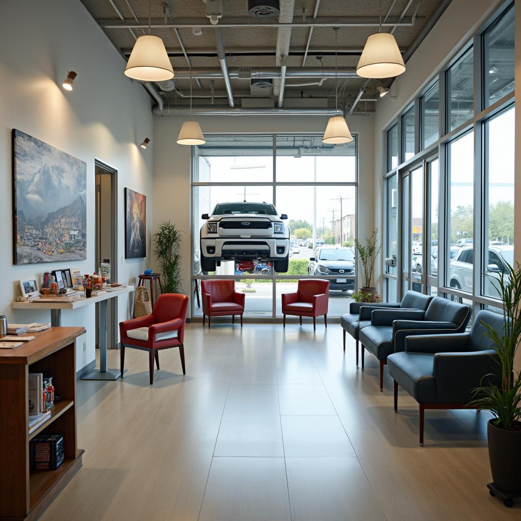 Clean and comfortable customer waiting area at DM Auto Services Inc.