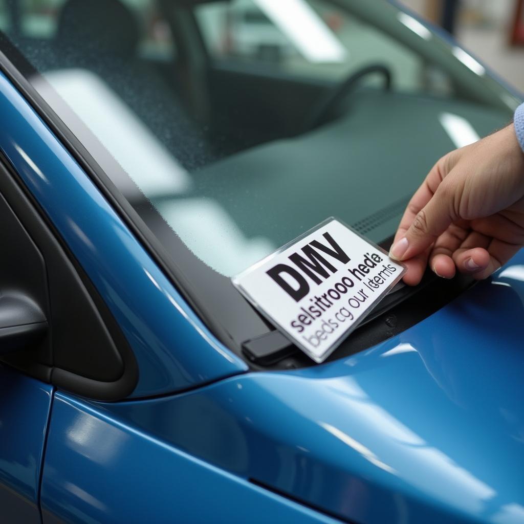 DMV registration sticker and a repaired car