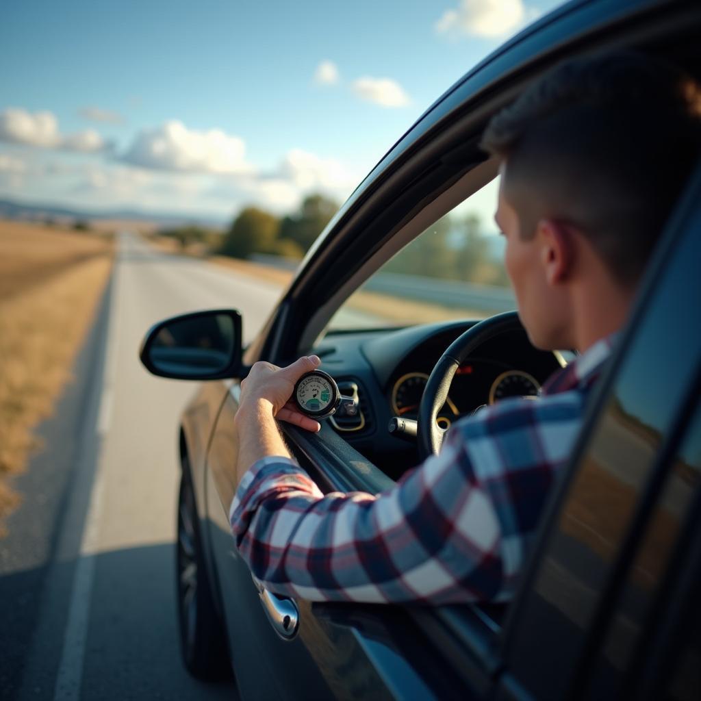 Driver Checking Engine Temperature