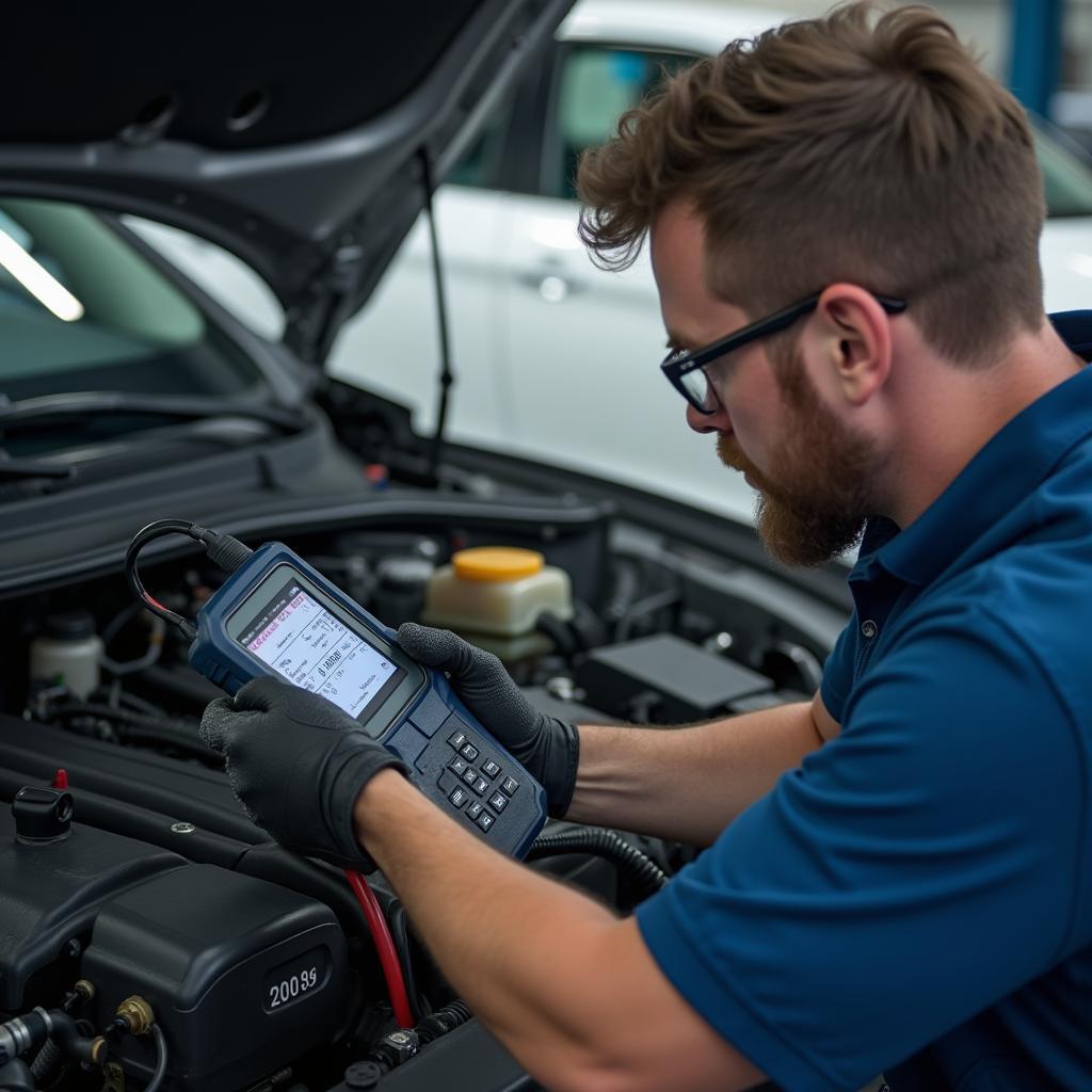 Duke Auto Mechanic Using Diagnostic Tool