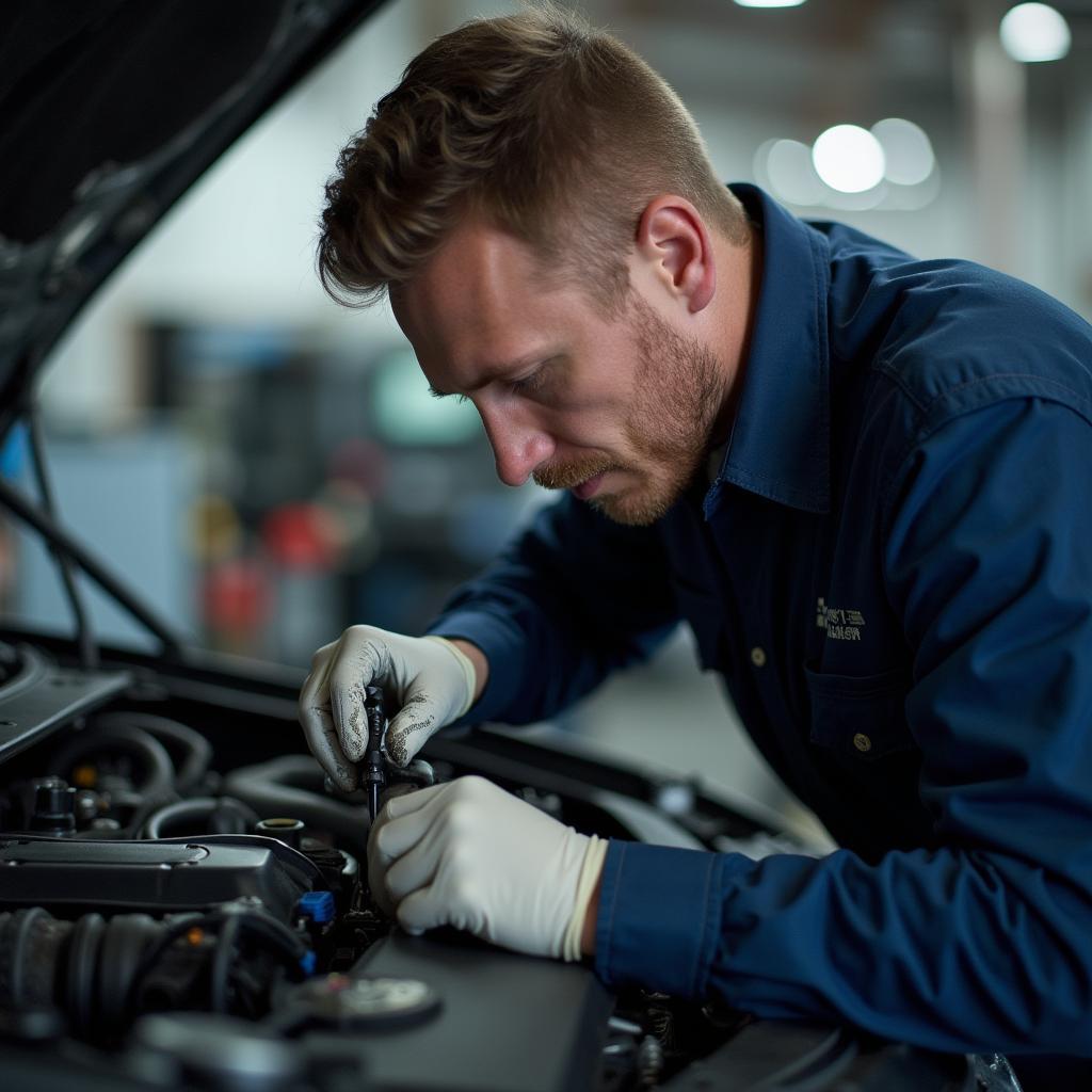 Duluth International Auto Service Technician Working on a Car