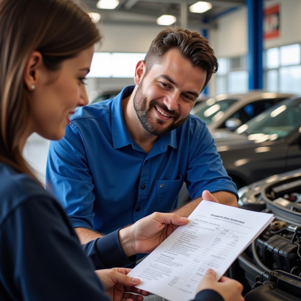 Duncan's Auto Service Customer Service Representative Discussing Repair Options with a Client