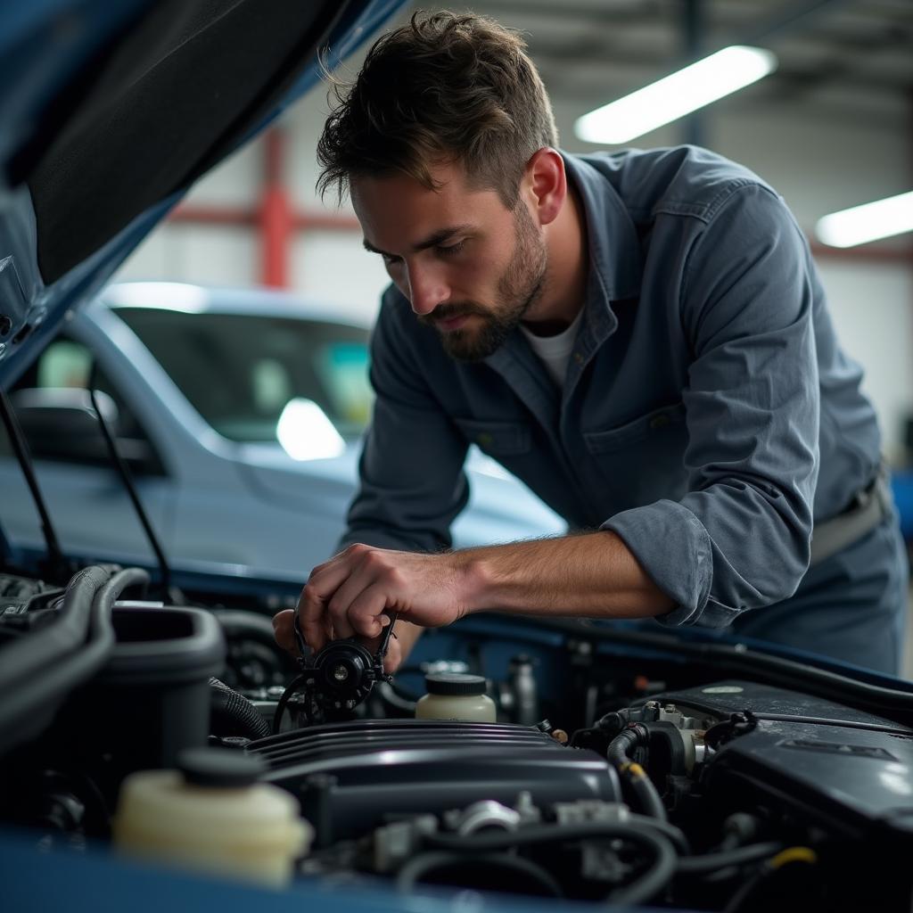 Edmonton mechanic working on a car