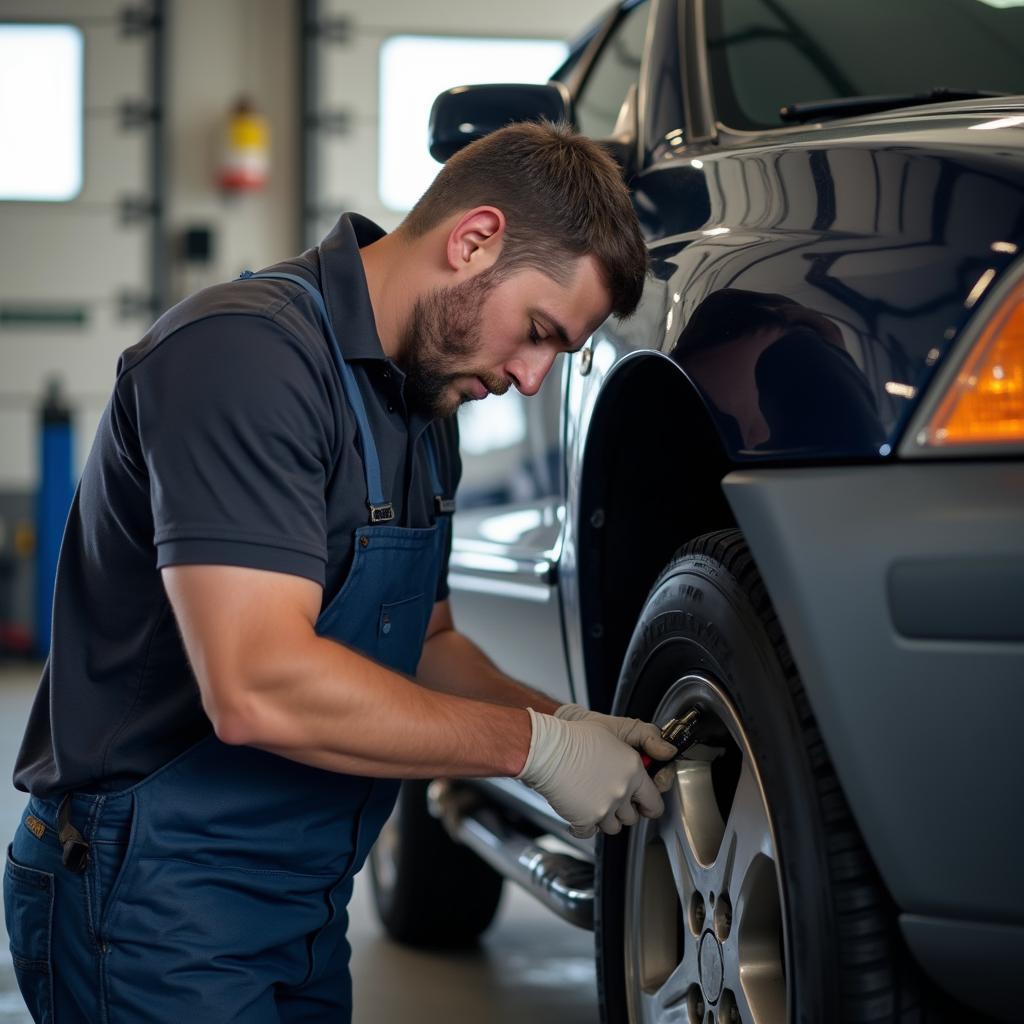 Ed's Tire & Auto Service Mechanic Working