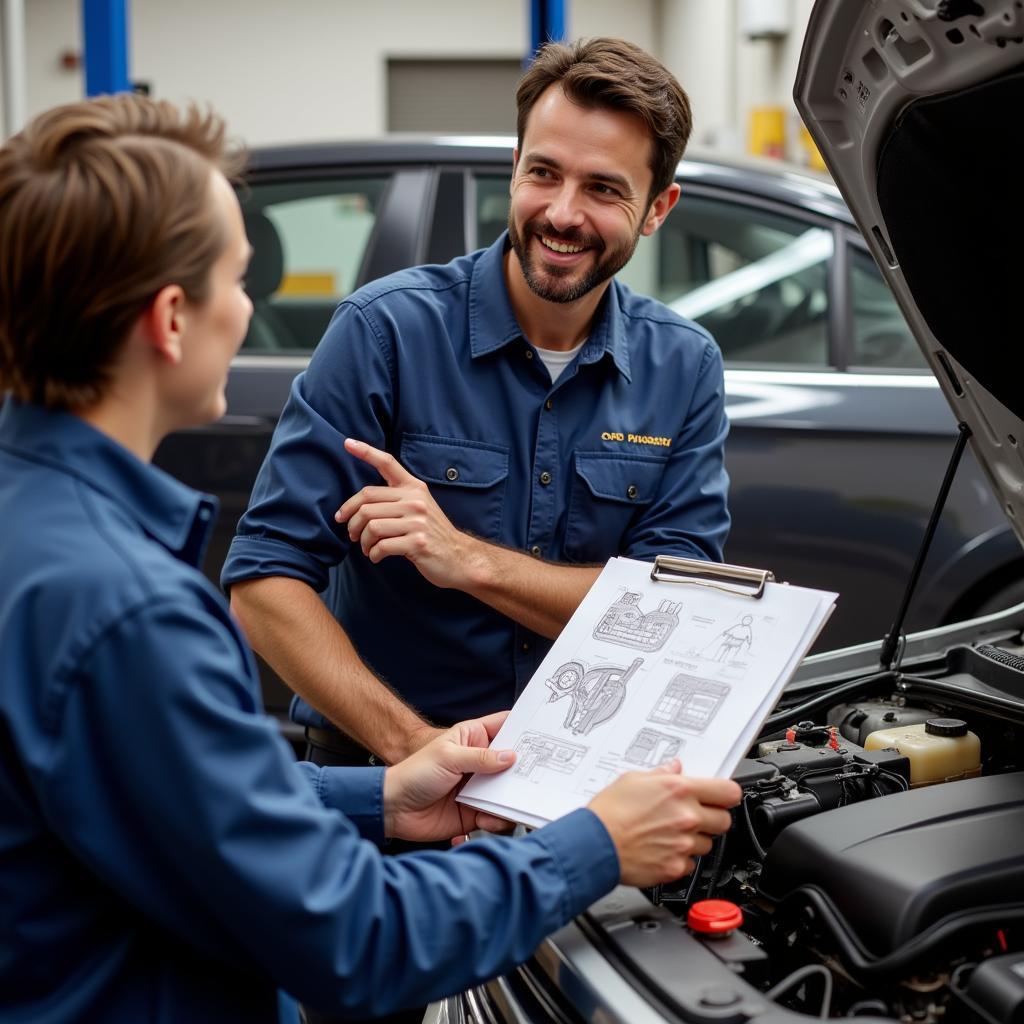 El Paso mechanic explaining car repair to customer