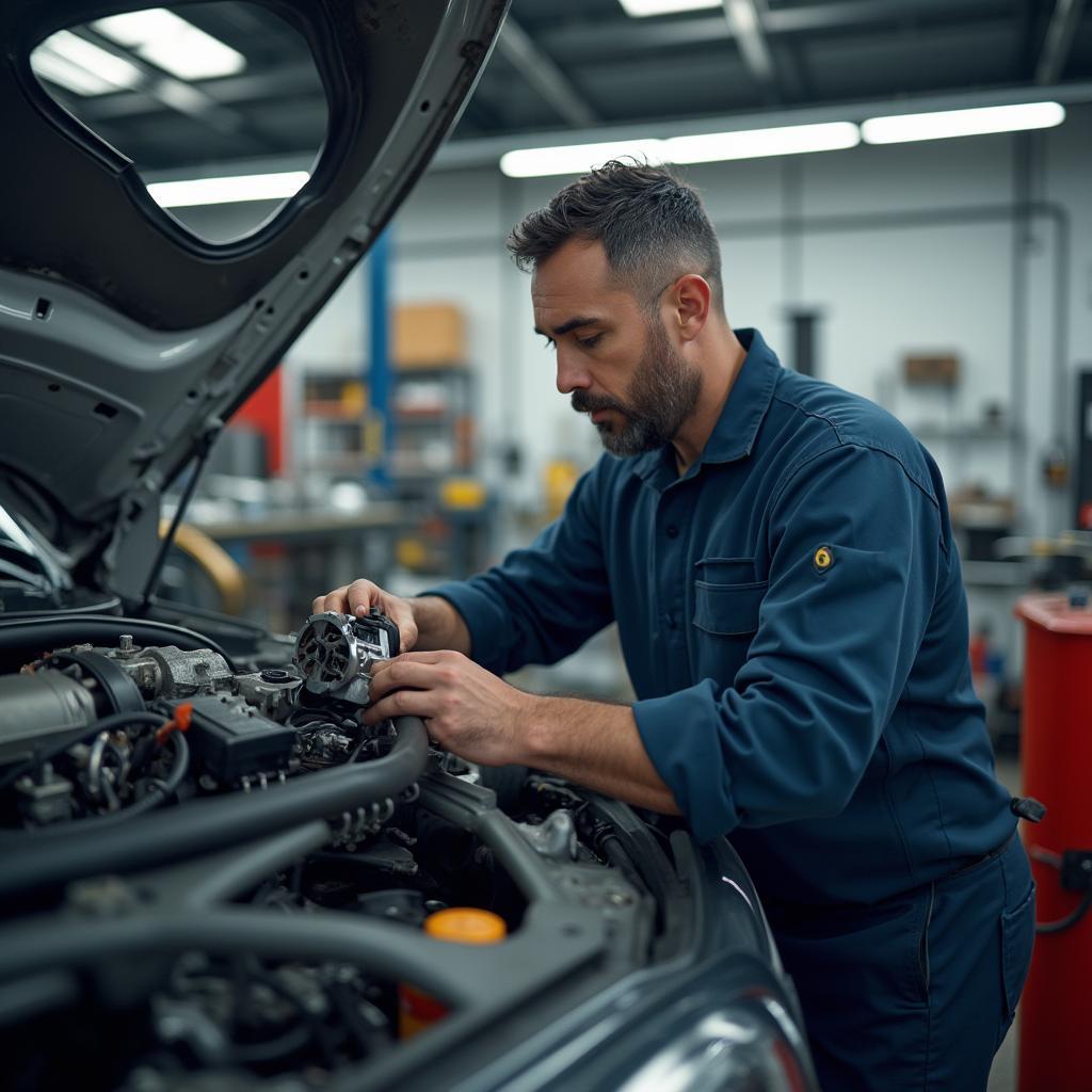 Mechanic working on an electric car