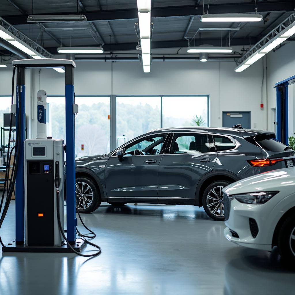 Electric Vehicle Charging Station at a Repair Shop