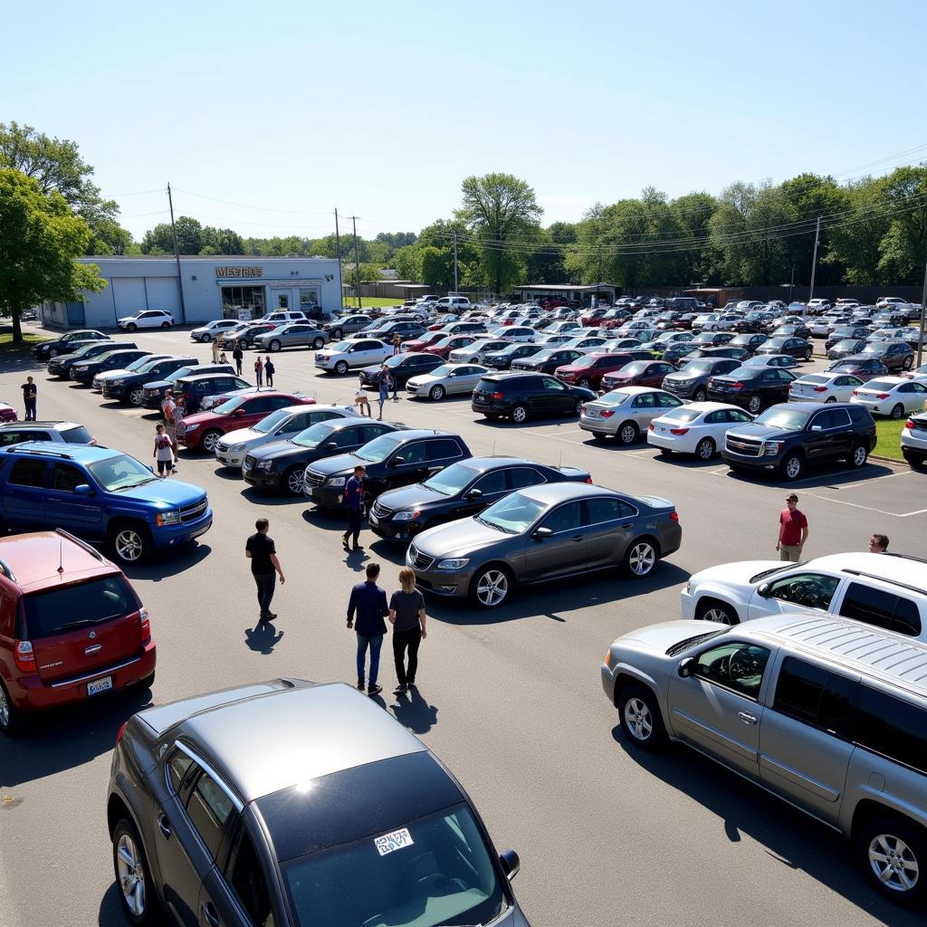 Wide shot of Emory St Auto Sales lot