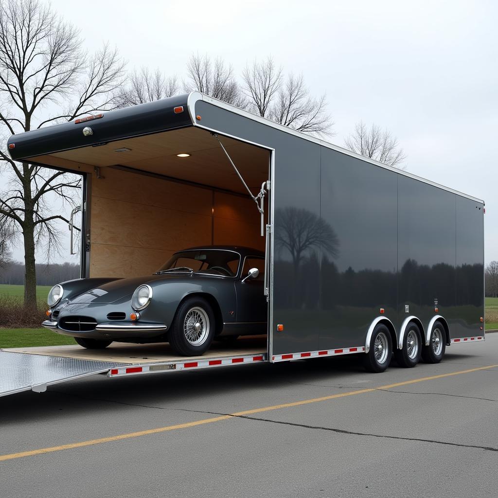 Enclosed Car Carrier Transporting Classic Car