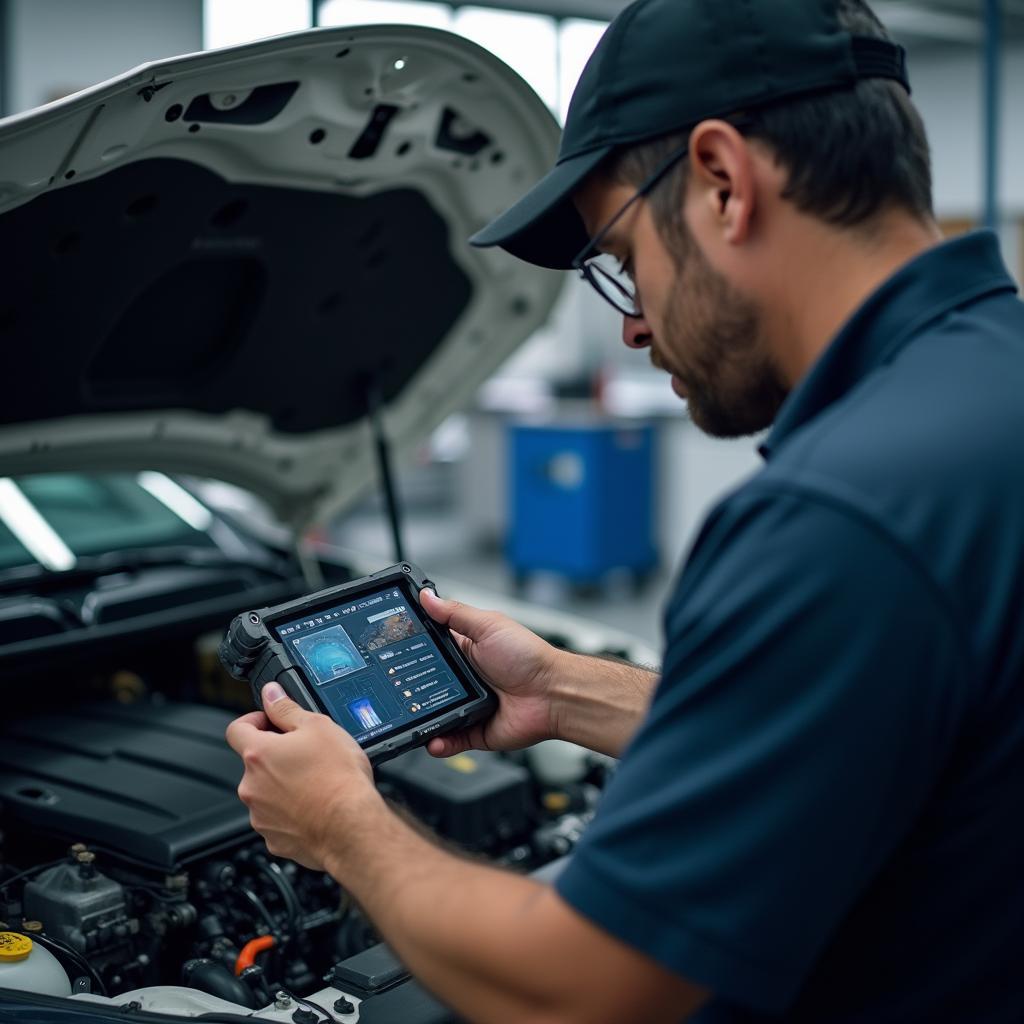  Mechanic Using Engine Diagnostic Tools