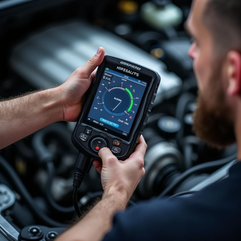 Skilled Technician Performing Engine Diagnostics