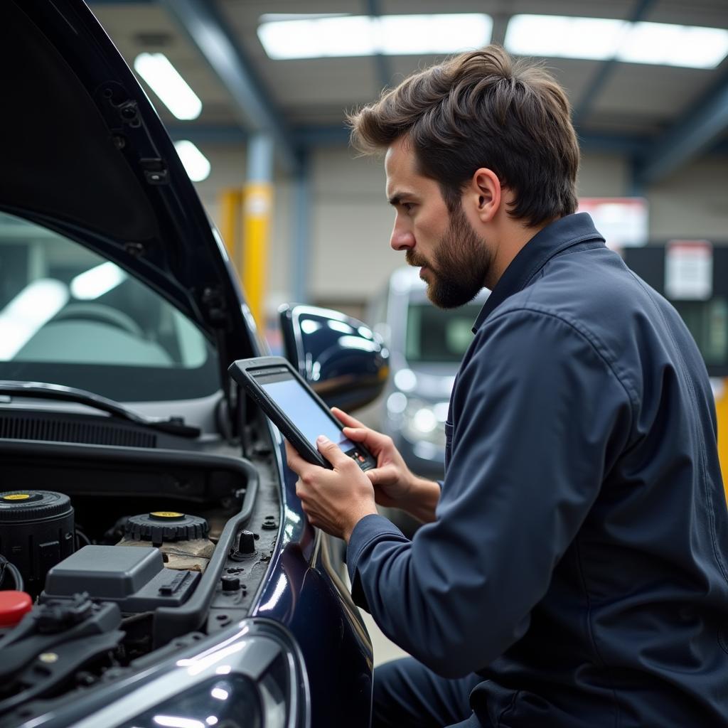 Mechanic inspecting a car