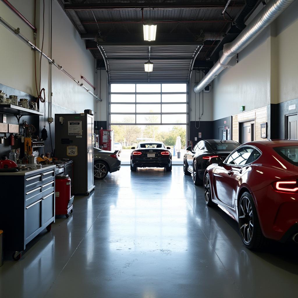 European car repair shop interior