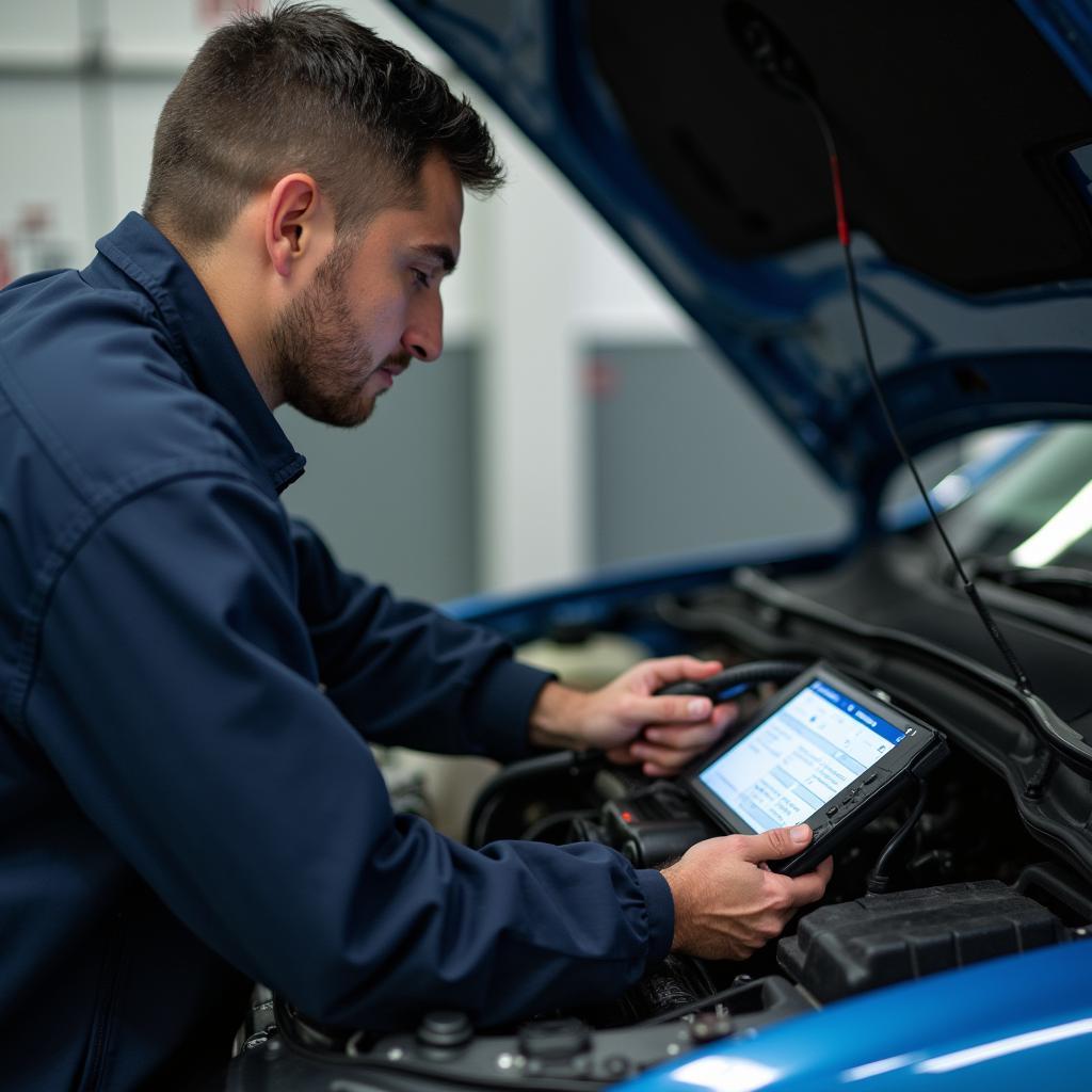 Mechanic Inspecting Car Engine