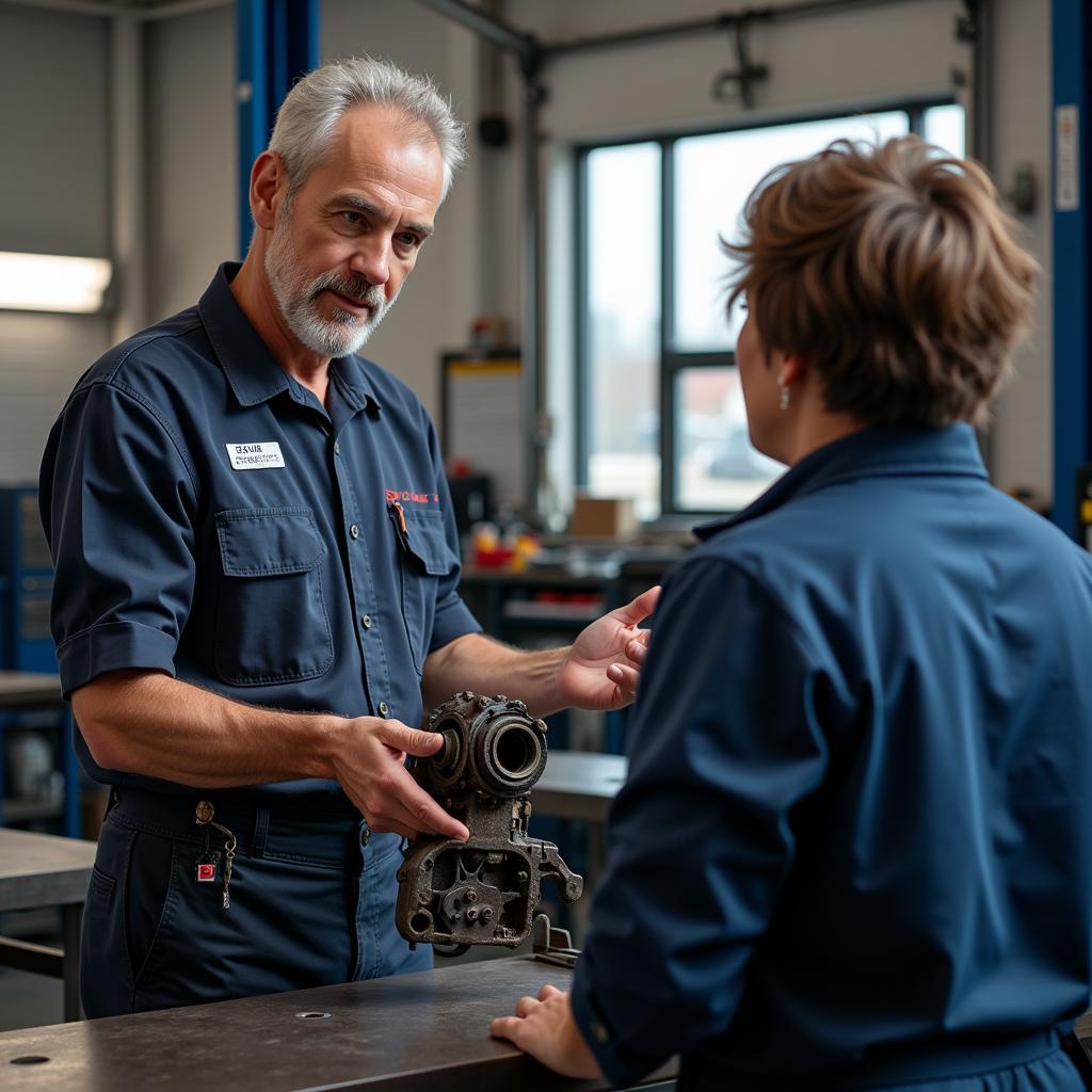 Expert mechanic giving advice on car repair in Lockhart, TX