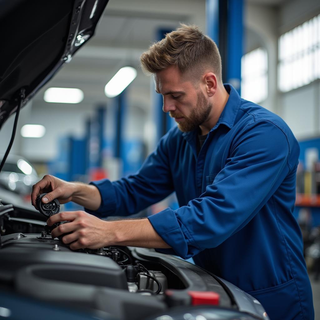 Expert Mechanic Inspecting Car Engine