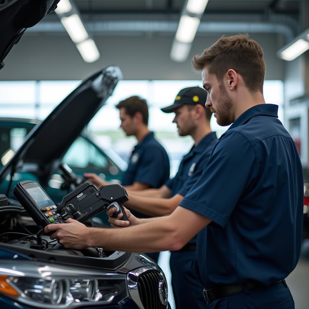 Factory-Trained Technicians Working on a Vehicle