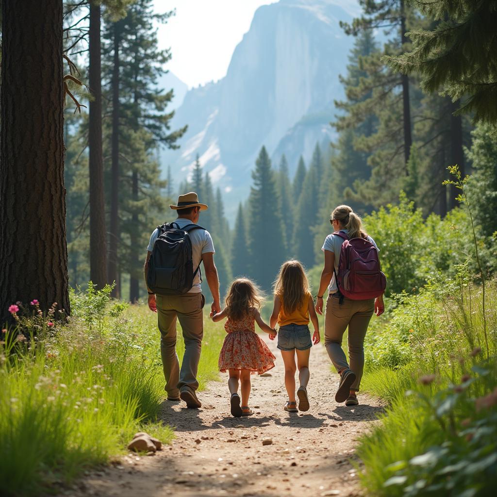 Family Hiking on a Yosemite Trail