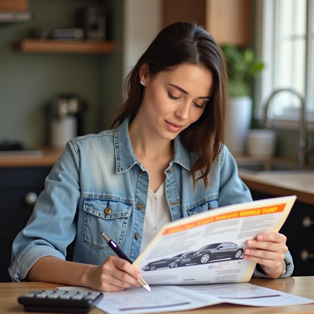 Woman Calculating Car Maintenance Expenses