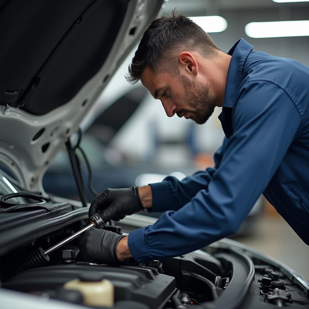 Mechanic inspecting a car engine