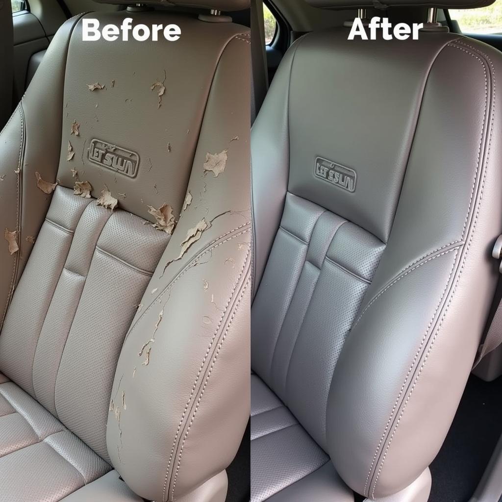 Repaired Leather Car Seat: Before and After