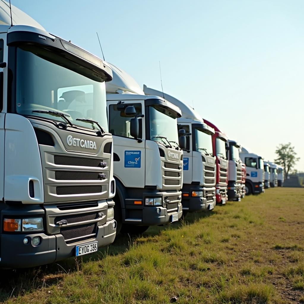 Fleet of trucks at a farm