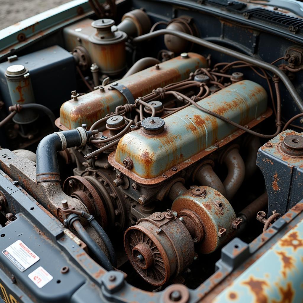 Flood-Damaged Car Engine