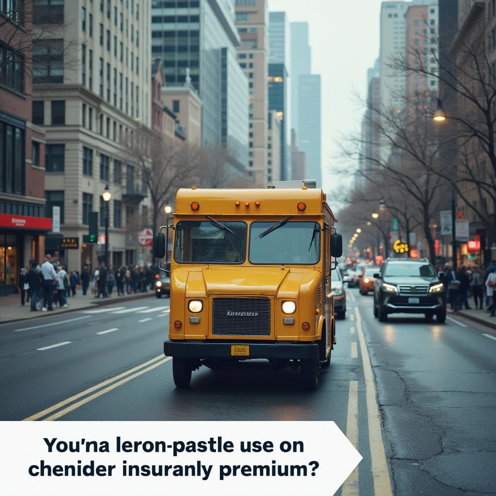 Food truck navigating busy city traffic