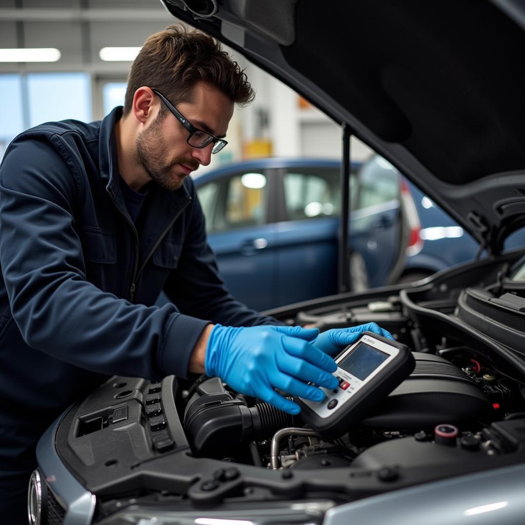 Specialist Technician Working on a Foreign Car Engine