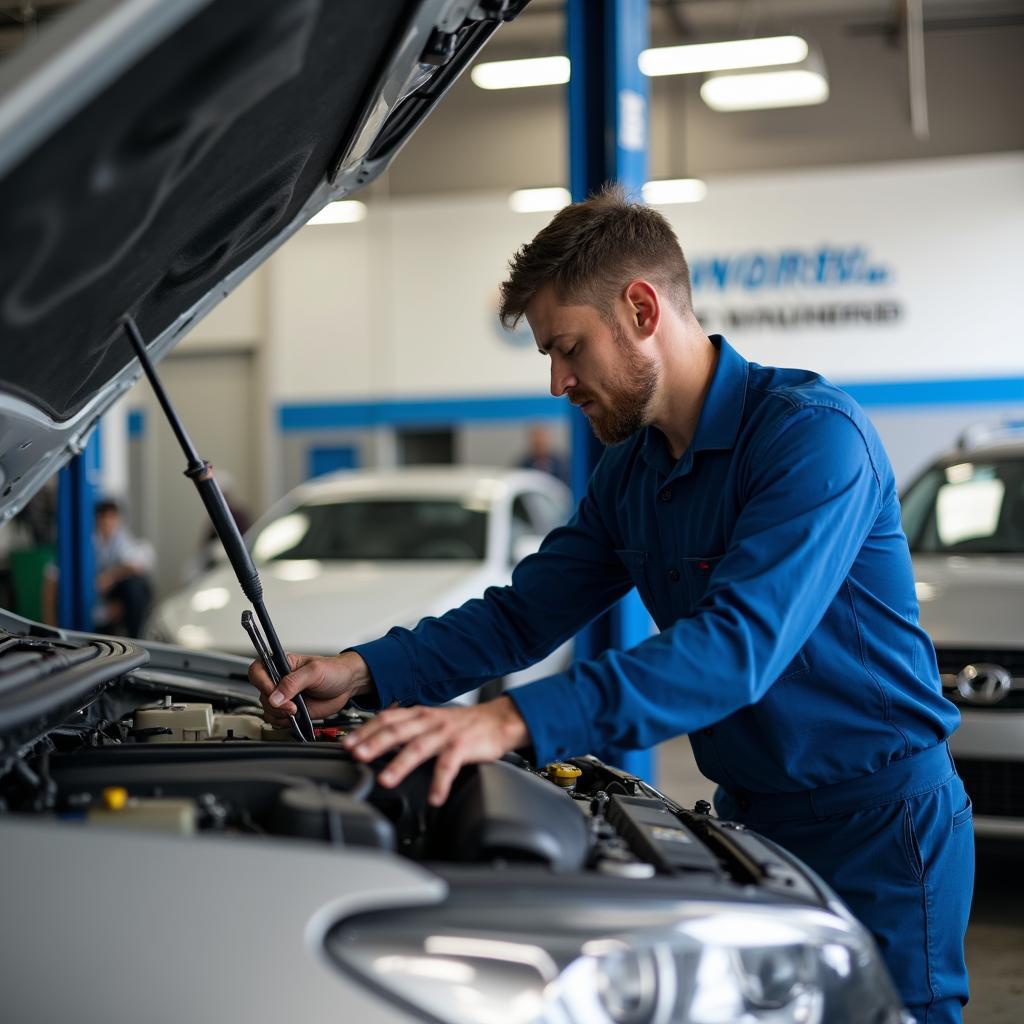 Mechanic working on a car in a Fort Worth auto repair shop