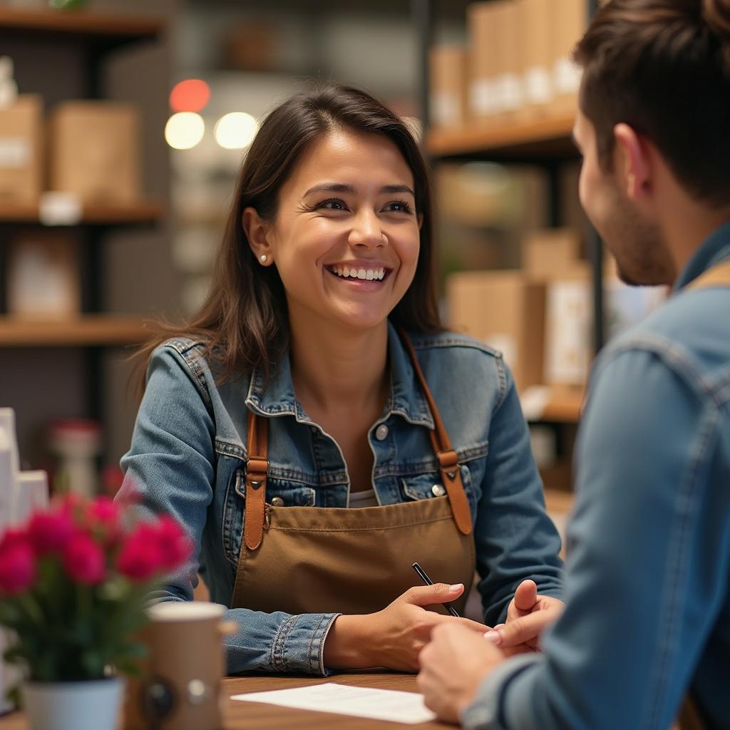 Salesperson assisting a customer at Fortier's