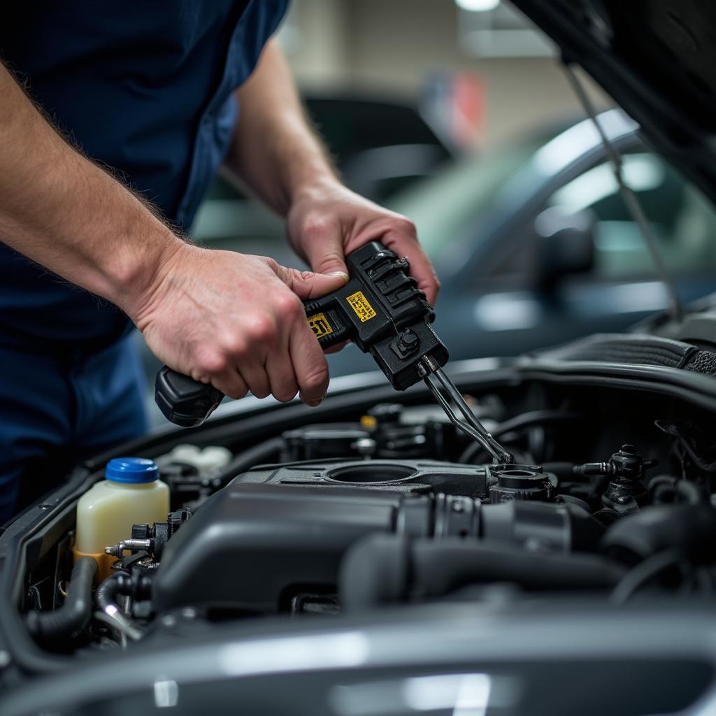 Mechanic Inspecting a Car's Engine