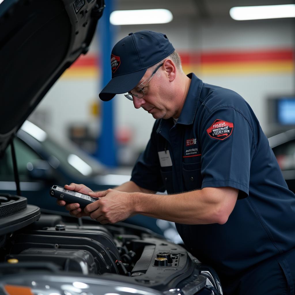 Mechanic Inspecting a Car at Frank's Auto Service