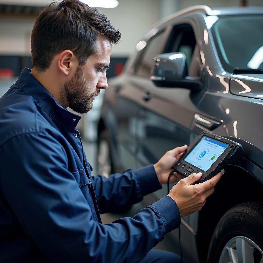 Skilled technician diagnosing a car problem at Frank's Center Auto Service