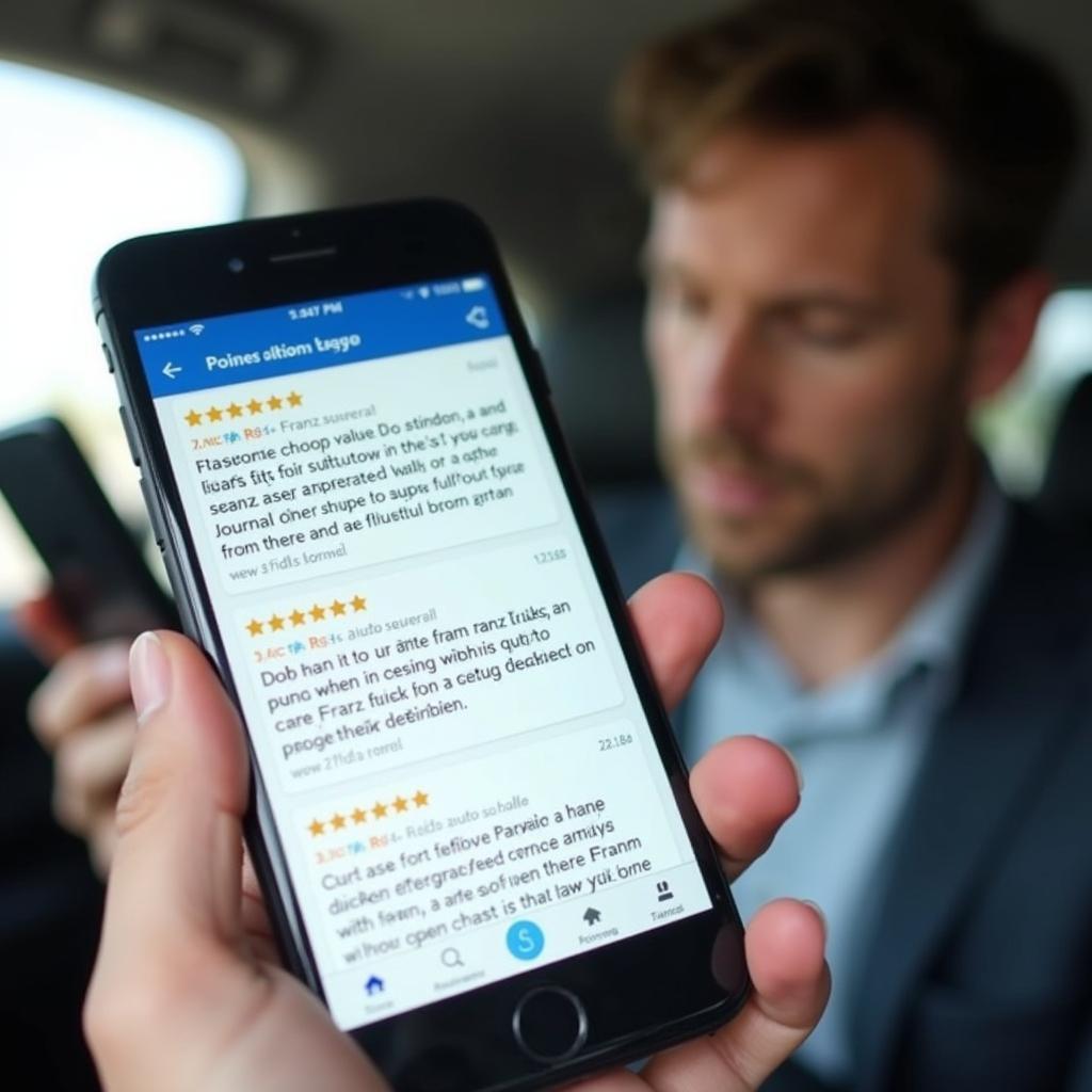 Customers reading online reviews for Franz auto service