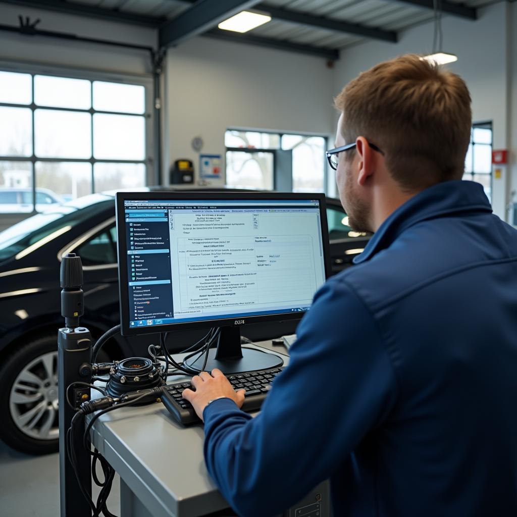 Car undergoing auto diagnostic service in Fremont