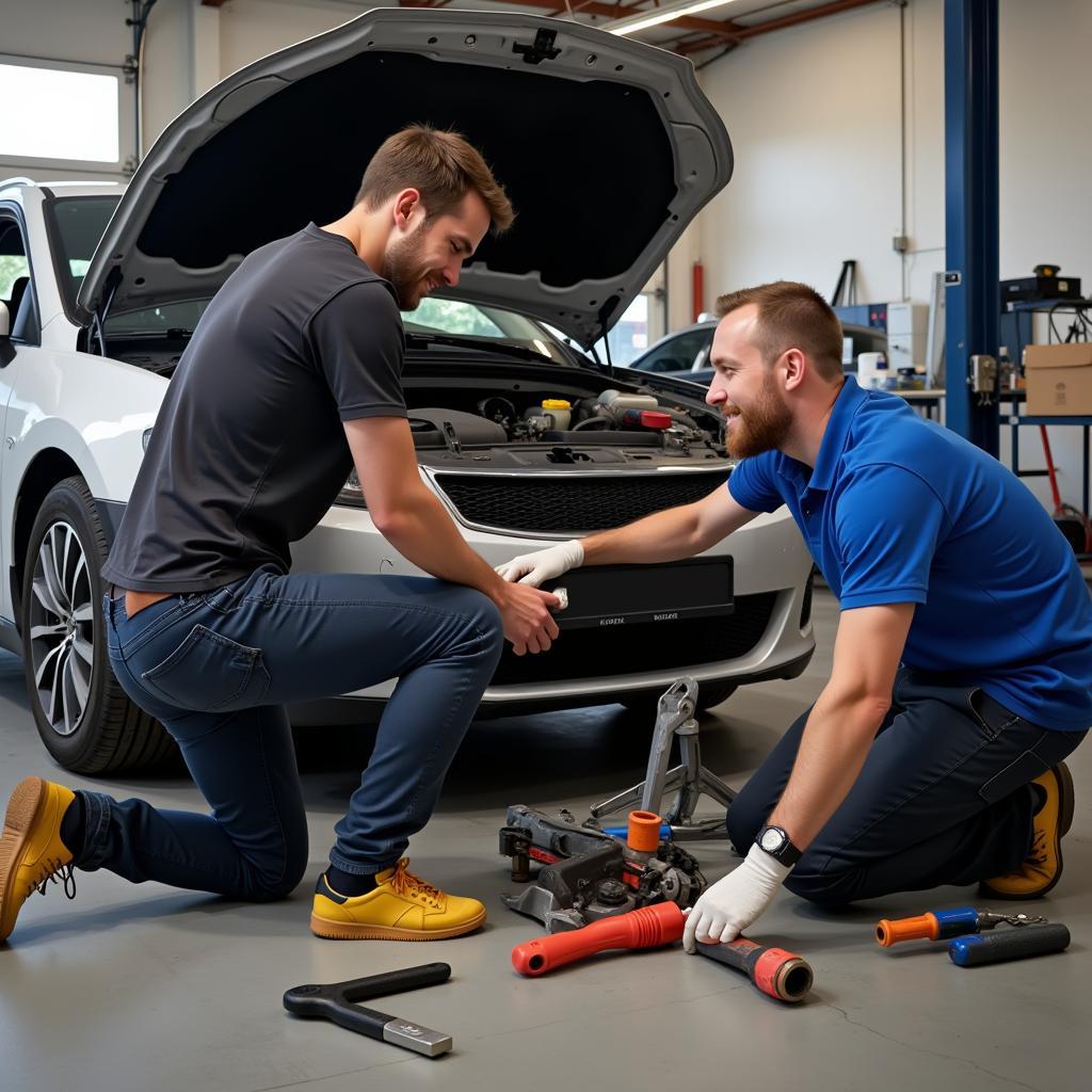 Friend Helping with Car Repair